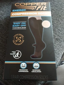 Calcetines de compresión energética Copper Fit Energy hasta la rodilla fáciles de encender/apagar talla L/XL negros - Imagen 1 de 3