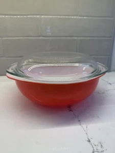 Pyrex Red/Orange #024 2 qt Milk Glass Casserole Bowl Vintage with Lid - Picture 1 of 13