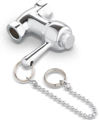 Válvula de ducha de cierre automático con cadena de tracción, cromada, uso en interiores o exteriores Foto 1 de 4