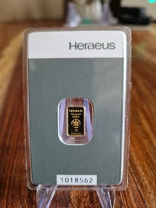 1g Gold Bar Heraeus 999.9 fine pure gold - Picture 1 of 2