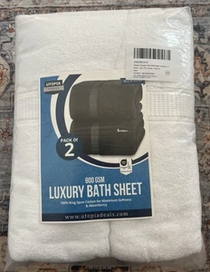 Utopia Luxurious Jumbo Bath Sheet 35 x 70 Inches 600 GSM Towel NEW WHITE 2 Pack - Picture 1 of 5