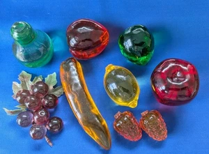Acrylic Lucite Fruit Lot of 9 Banana Apple Peach Lime Grapes Pear & More Vintage - Picture 1 of 6