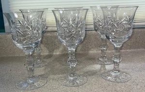 H345 ~ 6 Vintage Kristall geschliffen Wasser Wein Glas Kelch Pinwheel und Stern geschliffen Fuß - Bild 1 von 7