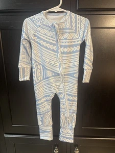 Zip Sleeper 6-12 Months Blue White Zip Fold Hands Feet Pajamas Romper Unbranded - Picture 1 of 5