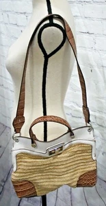 Straw & Brown Faux Crocodile Purse Shoulder Strap Pockets Great From Summer! - Picture 1 of 4