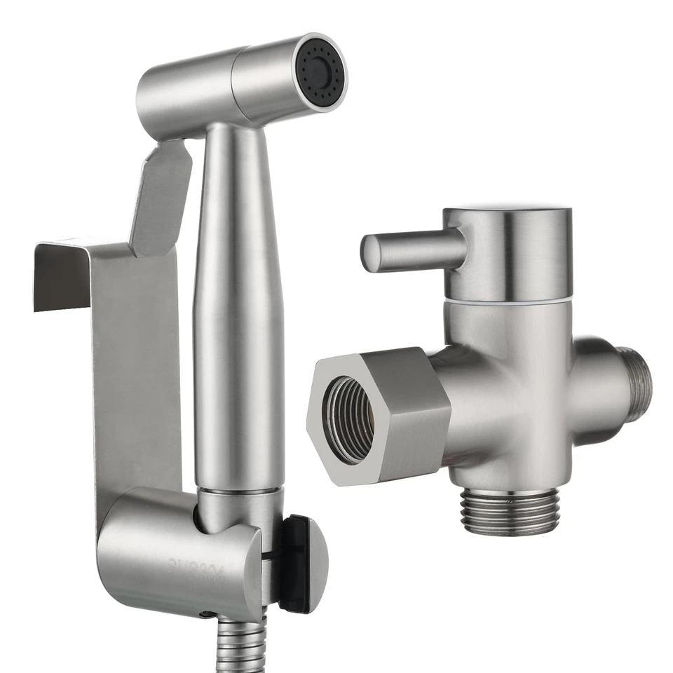 Kit Douchette Wc Acier Inox Douchette à Main Bidet avec Vanne WC 3 Voies 3/8"... - Photo 1/4