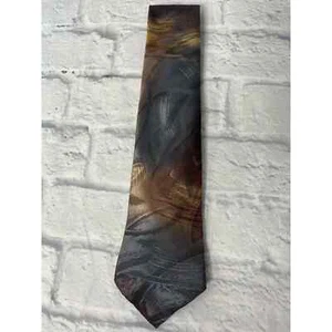 Halston III Adult Tie Earth Tones Pattern Leaves Polyester Tie Made in USA Mens - Picture 1 of 4