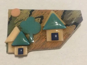 Vintage 1990 House Pins By Lucinda 3D Texture Turquoise/Tan Southwest - Picture 1 of 12