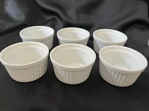 Set of 6 Sur La Table Bowls White Ribbed 4oz  Ramekin Bakeware Dishwasher Oven - Picture 1 of 2
