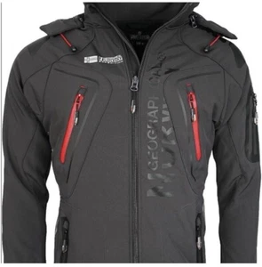 Geographical Norway Manvelous Jacket Black Size Medium Full Zip Detachable Hood - Picture 1 of 11