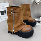 Women's Short Boots Large Toe Heightening Western Boots Round Toe Thick Heel