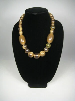 Necklace 24 In Brown Plastic Lucite Brown Bead Strand Statement Chunky - Image 1 of 4