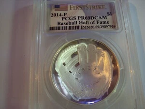 2014 p $1 baseball hall of fame silver doller pcgs proof 69 first strike - Picture 1 of 3