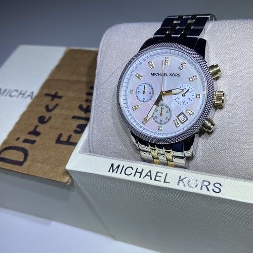 Orologio Donna Michael Kors Ritz Cronografo Quadrante Bianco Cinturino Acciaio Bicolore MK5057