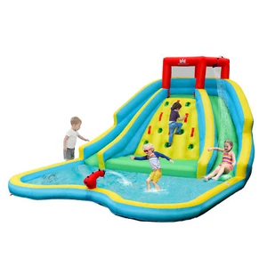 Inflatable Mighty Water Slide Park Bouncy Splash Pool Climbing Play w/ Two Slide - Picture 1 of 6
