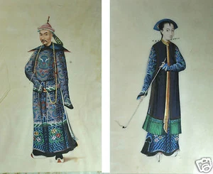 2 ANTIQUE CHINESE CHINA QING DYNASTY WATERCOLOR PAINTING PITH RICE PAPER 1850 - Picture 1 of 7