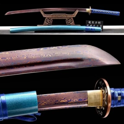 Espada Katana Samurai Japonesa Hecha a Mano Afilada Púrpura Doblada Damasco Hoja de Acero Foto 1 de 4