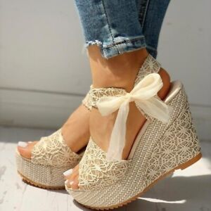 Fashion Women Platform Wedge Sandals Ankle Strap Summer High Heels Pumps Shoes