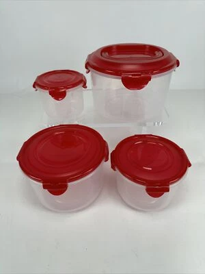 Lock N Lock 4 Nestable Round Containers With Lids Red - Image 1 of 4