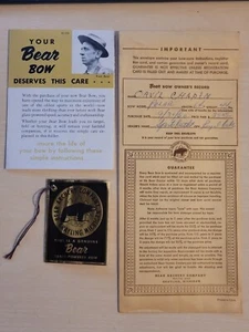 1960 Fred Bear Archery Company Glass Polar Bow Guarantee, Care Brochure & Tag - Picture 1 of 6