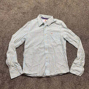 hollister mens medium long sleeve striped button up collared shirt blue yellow - Picture 1 of 4