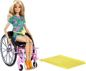 Fashionistas Doll #165 with Wheelchair & Ramp, Wavy Blonde Hair Tropical Print - Picture 1 of 6