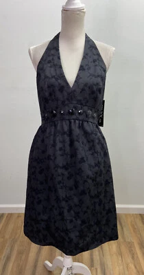Vestido Onyx Nite Negro Flora Bordado Pequeño Negro Halter Cuello en V Talla 8 Nuevo con Etiquetas Foto 1 de 4
