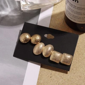 New Jewelry Metal Punk Round Oval Scrub Gold Earrings Geometry Pattern - Picture 1 of 11