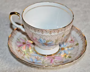 Vintage Tuscan Made In England Pink Blue Flowers China Cup & Saucer Set- PRISTIN - Picture 1 of 3