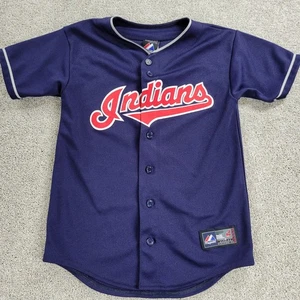 Camiseta de béisbol majestuosa azul mediana con botones para jóvenes de los Cleveland Indians Choo  - Imagen 1 de 14
