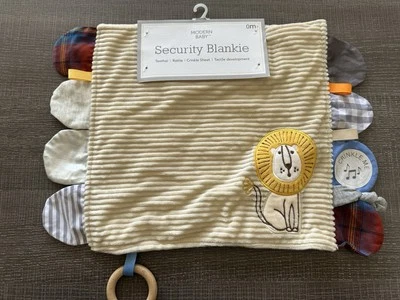 Modern Baby Boy Cuddly Lion Security Blanket Lovey With Teether Rattle Tags - Image 1 of 4