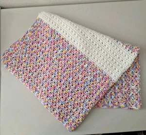 Baby or Throw Blanket Crochet NEW Handmade 36 x 36 Pink Blue Yellow White - Picture 1 of 10