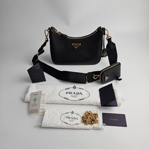 PRADA Re-Edition 2005 $2700 Black Saffiano Leather Shoulder Bag New/Authentic - Picture 1 of 15