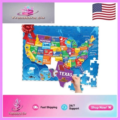 Яркая картографическая головоломка с 50 штатами для детей 4-6 - улучшение географических навыков - Изображение 1 из 4