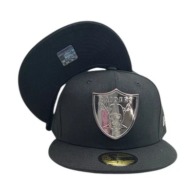 拉斯维加斯突袭者队 Crome 盾 NFL New Era 59fifty 合身帽子黑色 — 第 1/4 张图片