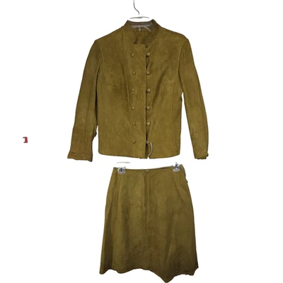 Conjunto de falda chaqueta de cuero blazer de colección verde para mujer abuela ropa de trabajo negocios Foto 1 de 4