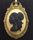 Black Woman Gold Brooch or Pendant Beautiful African American with Braids Cameo