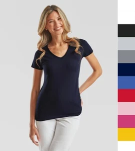 Pack de 2 camisetas de mujer FRUIT OF THE LOOM cuello en V ajuste de dama Valueweight T 61-398-0 - Imagen 1 de 17