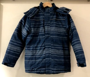 Iceburg Outerwear Size 8 Boy's Winter Hooded Ski Jacket Blue Stripes Polyester - Picture 1 of 9