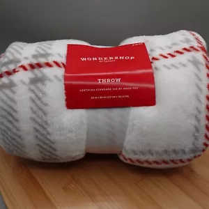 NEW Wondershop Throw Blanket Christmas 50x60 in White Red Gray Plaid Plush - Picture 1 of 4