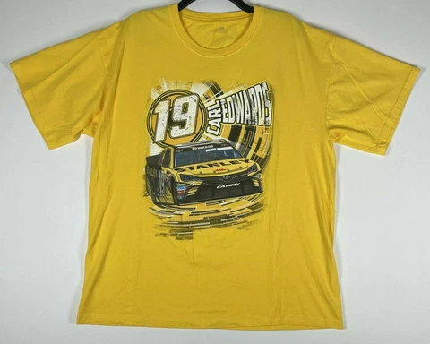 Carl Edwards #19 NASCAR T-Shirt Joe Gibbs Racing Yellow Short Sleeve Men’s XL Cover