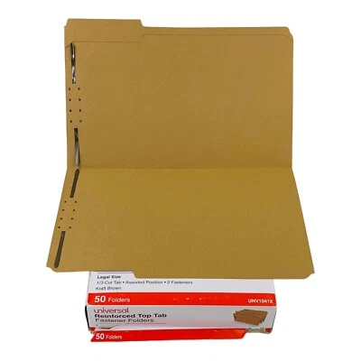 50 Carpetas Universal Reforzado Pestaña Superior Legal Kraft Sujetador Carpetas 1/3 Corte Foto 1 de 4