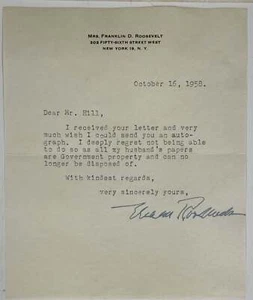 Eleanor Roosevelt / Typed Note Signed - Imagen 1 de 3