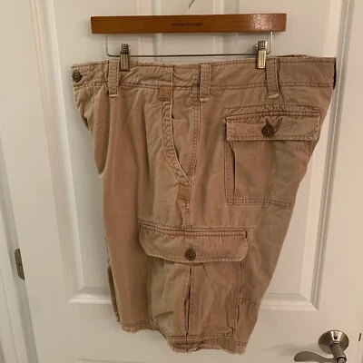 American Rag Cie Men 38 Cargo Shorts Flat Front Beige Khaki Cotton Distressed - Image 1 of 4