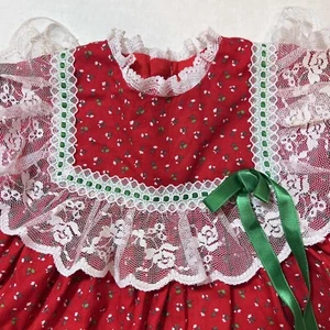 Vintage Bryan Toddler Dress 18 Months Red Floral Calico Lace Ruffle 1980’s Party - Picture 1 of 4