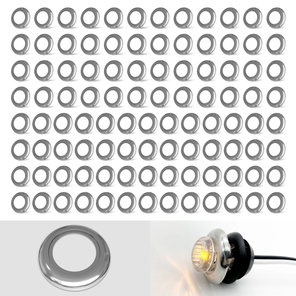 100PCS 3/4" Round Chrome Trim Ring Bezel For 3/4" 12V LED Side Marker Lights Car - Image 1 of 4