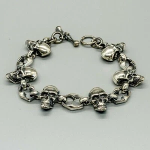 Skull Link Bracelet .925 sterling silver biker viking pagan gothic punk - Picture 1 of 6