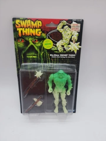 SWAMP THING BIO Glow Swamp Thing Action Arm Swing Ax & Mace 1990 KENNER-Sealed Cover