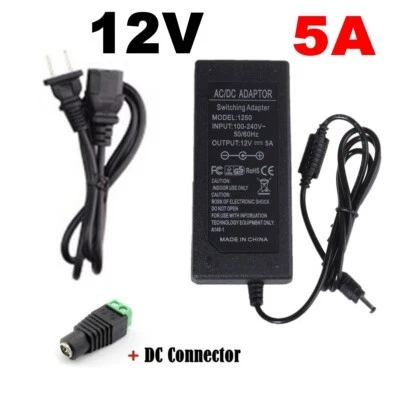 DC 12V 5A 60W Power Supply Adapter+Free US Plug+DC For 5050 5630 LED Light Strip - Image 1 of 4