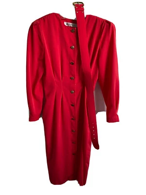 MS CHAUS Vintage 80’s Dama en Vestido Rojo 10 W Cinturón Grandmacore Foto 1 de 4